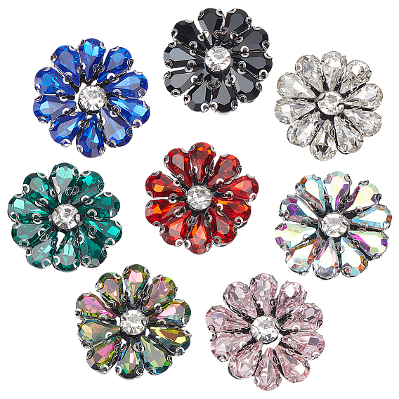 8 шт. 8 цвета стеклянные стразы вышивка нитью приклеивание/пришивание заплаток, аппликации из ткани, с нетканым материалом сзади, цветок