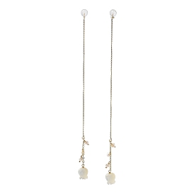 Natural Pearl Ear Studs, Ear Threads, with Brass Trochus Shell Findings and 925 Sterling Silver Pins, Rose Flower