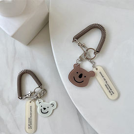 Bear Keychain Backpack Ornament Girl Heart Headphone Protective Cover Cute Pendant Anti-lost Spring Chain