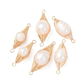 Медные звенья в форме ёлочки, обмотанные проволокой из натурального жемчуга, соединительные подвески в виде картофельных звеньев, долговечный, белые