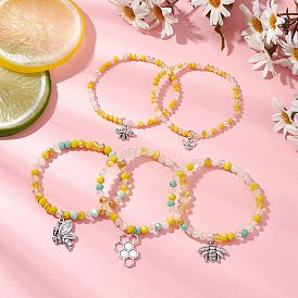 5шт. браслеты с подвесками в виде пчел из сплава, браслеты из граненых стеклянных бусин для женщин