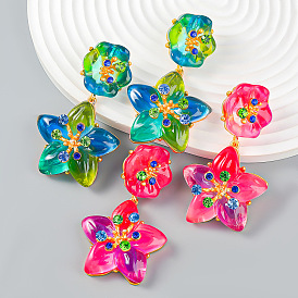 Multi-layer five-pointed star resin diamond-studded floral earrings for women Bohemian ethnic earrings