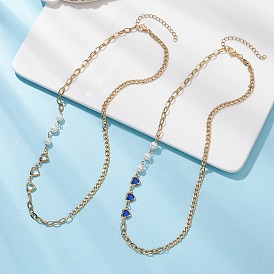 2 шт. 2 цветные круглые белые ракушечные жемчужины и сердечки 304 ожерелья из нержавеющей стали со стеклянными звеньями для женщин, золотые