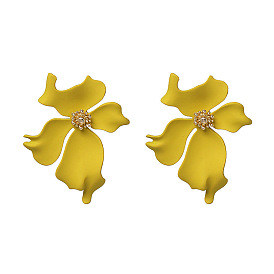 Vintage Style Alloy Earrings with Painted Flowers - Chic European Jewelry