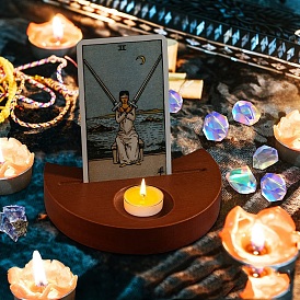 Moon Shape Wooden Tarot Card Display Stands, Tealight Candle Holder, Tarot Holder for Divination, Tarot Decor Tools