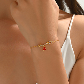 S925 bracelets à breloques en forme de cœur en argent sterling, bracelets à maillons en forme de cœur en zircon cubique transparent pour femmes