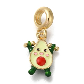 Rack Plating Alloy Green Enamel European Dangle Charms, Cartoon Avocado Large Hole Charms