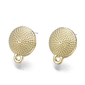 Surface Asperities Alloy Stud Earring Findings, with Loop and Steel Pin, Half Round with Plastic Protective Sleeve