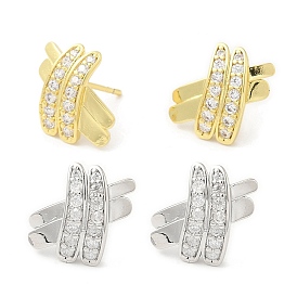 Rack Plating Brass Pave Cubic Zirconia Criss Cross Stud Earrings for Women, Long-Lasting Plated, Lead Free & Cadmium Free