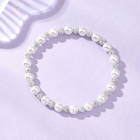 Браслеты из полимерной глины, стразов и ракушек, эластичные, для женщин, круглые