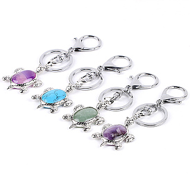 Gemstone Sea Turtle Pendant Keychains, with Alloy Findings, for Car Bag Accessories Pendant