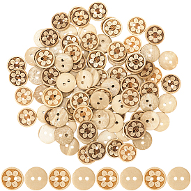 100шт. 2-отверстия кокосовые пуговицы, плоские круглые с цветком