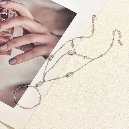 Elegantes pulseras de eslabones rectangulares multicapa de latón con circonitas cúbicas transparentes para mujer.