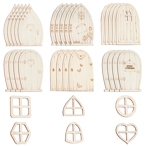 30Pcs Natural Wood Cabochons, for DIY Jewelry Making, Mixed Shapes
