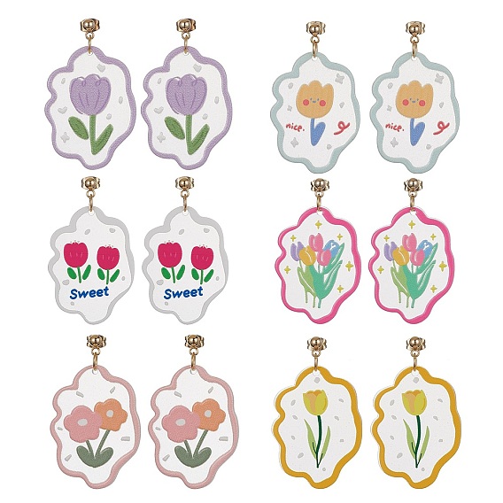 6 пара 6 серьги-гвоздики в стиле акрилового цветка, 304 серьги из нержавеющей стали для женщин