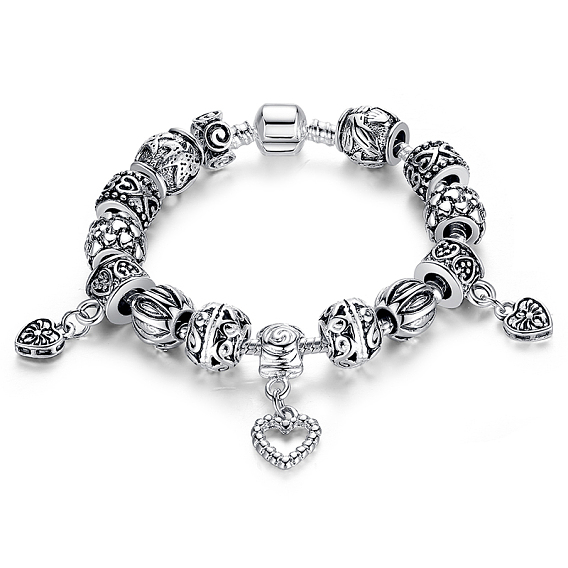 Brass European Bracelets, with Antique Silver Alloy Beads