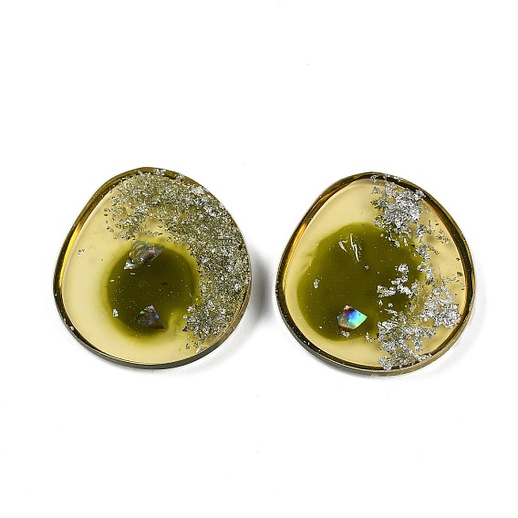 Transparent Resin Cabochons, with Silver Foil, Flat Round