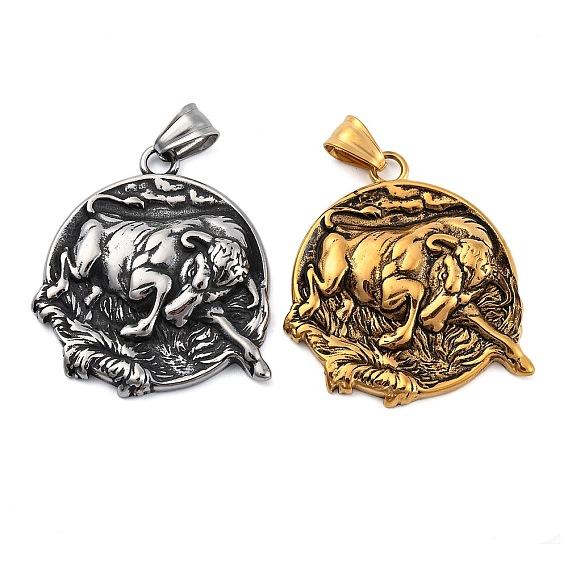 304 подвески из нержавеющей стали, плоский круглый с подвеской в виде быка