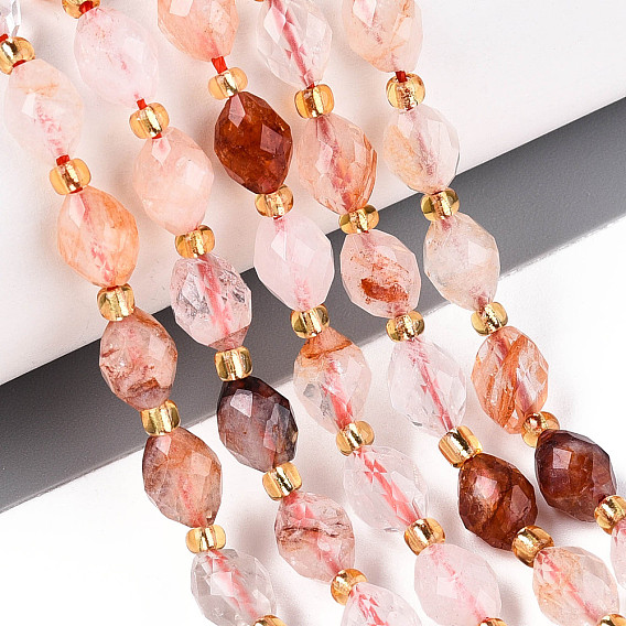 Натуральный гематоидный кварц / нитки из железистого кварца, граненые, овальные, с бисером