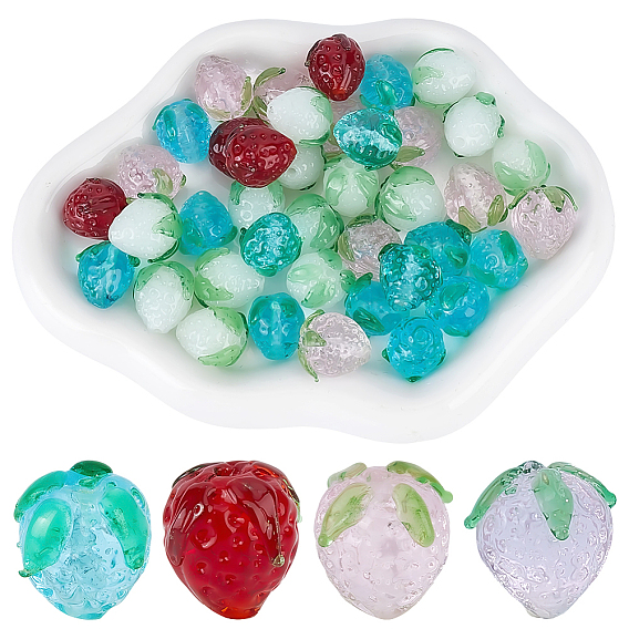 40Pcs Glass Beads, Strawberry
