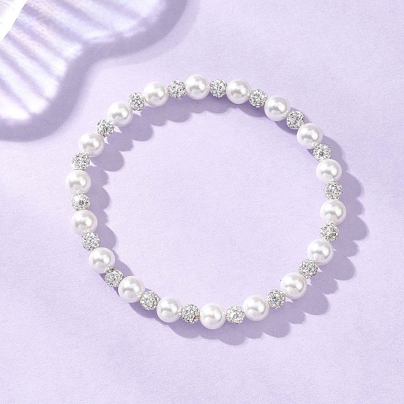 Браслеты из полимерной глины, стразов и ракушек, эластичные, для женщин, круглые