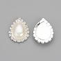Brass Rhinestone Flat Back Cabochons, with ABS Plastic Imitation Pearl, Drop, Silver Color Plated