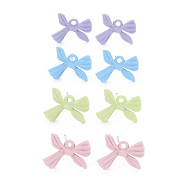 Spray Painted Alloy Stud Earring Findings, with Loop, Cadmium Free & Lead Free, Bowknot