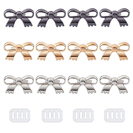 12 Sets 3 Colors Zinc Alloy Bag Decorate Clasp, with Iron Rectangle Shim, Bowknot