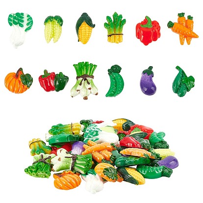 48Pcs 12 Style Opaque Resin Cabochons, Imitation Food, Vegetable