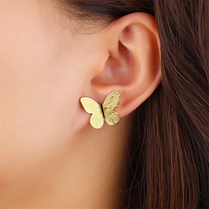 304 Stainless Steel Stud Earrings, Butterfly