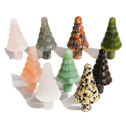 Natural Gemstone Carved Pine Tree Figurines Statues for Home Office Desktop Decoration