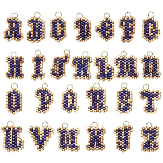 26шт 26 стили ручная работа бисер миюки, ткацкий узор с буквами подвески, с 304 кольцами из нержавеющей стали