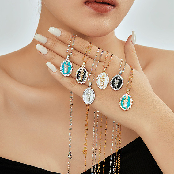 Элегантные винтажные латунные прозрачные блестящие кубические циркониевые подвески святого Иуды с эмалью для повседневного ношения