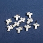 Natural White Shell Pendants, Cross Charms with Platinum Plated Metal Snap on Bails