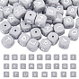 52Pcs 26 Style Silicone Beads, Cube with Letter