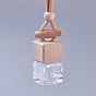 Glass Pendant Decorations, Empty Perfume Bottle, with Wooden Lid and Cotton Rope, Cube