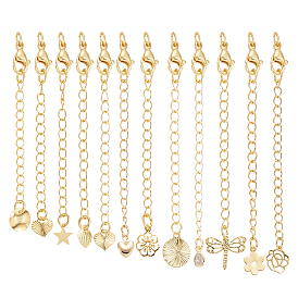 12шт 12 стили латунный удлинитель цепи, с застежками-карабинами и подвесками в виде клешней лобстера.