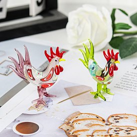 Glass 3D Rooster Figurines, for Home Office Desktop Decoration