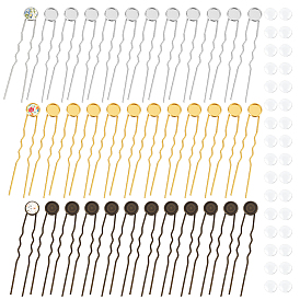 36шт. 3 цвета фурнитура для утюга для волос, П-образный, с плоскими круглыми настроек латунь кабошон, с 36 стеклянными кабошонами