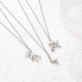 3Pcs 3 Styles 304 Stainless Steel Bear Dog Pendant Necklaces for Women Men, Stainless Steel Color, Non-Tarnish
