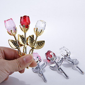 Creative gift metal pole crystal rose handicraft ornaments Valentine's Day simulated flower gift