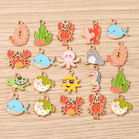 10шт. эмалированные подвески из морского сплава, морские животные амулеты, золотые