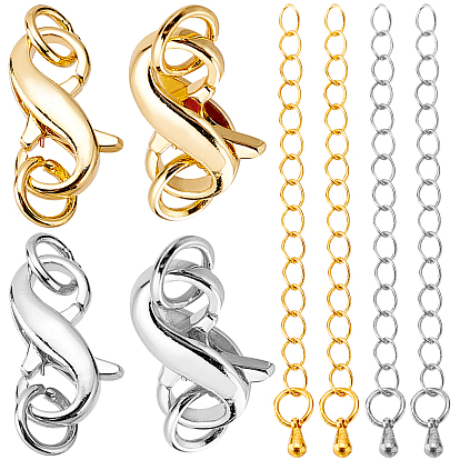 8Pcs DIY End Chain Making Kit, Including Brass Clasps & Chain Extenders with Teardrop Charms