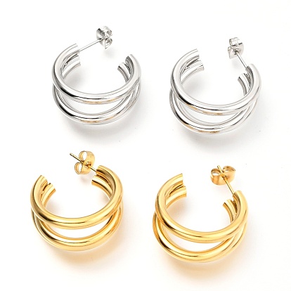 304 Stainless Steel Half Hoop Earrings, with Ear Nuts