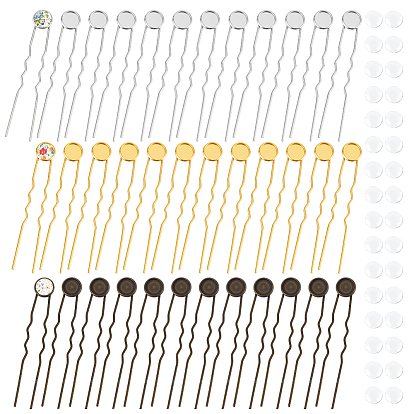 36шт. 3 цвета фурнитура для утюга для волос, П-образный, с плоскими круглыми настроек латунь кабошон, с 36 стеклянными кабошонами