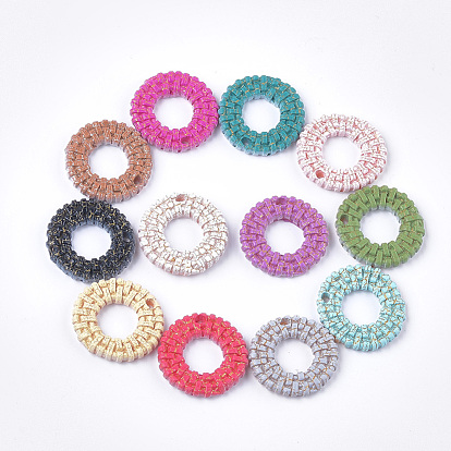 Resin Pendants, Imitation Woven Rattan Pattern, Flat Round