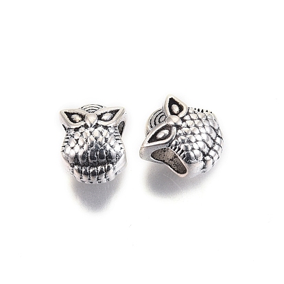 Tibetan Style Alloy European Beads, Large Hole Beads, Cadmium Free & Lead Free, Owl Shape