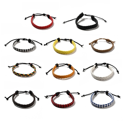 PU Imitation Leather Braided Cord Bracelets for Women, Adjustable Waxed Cord Bracelets