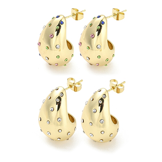 Серьги-гвоздики из латуни с микропаве из настоящего 18k циркония, позолоченные, слеза