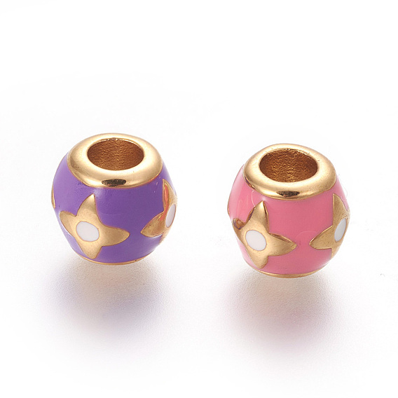 304 из нержавеющей стали европейские шарики, ионное покрытие (ip), с эмалью, бусины с большим отверстием, круглая со звездой, золотые